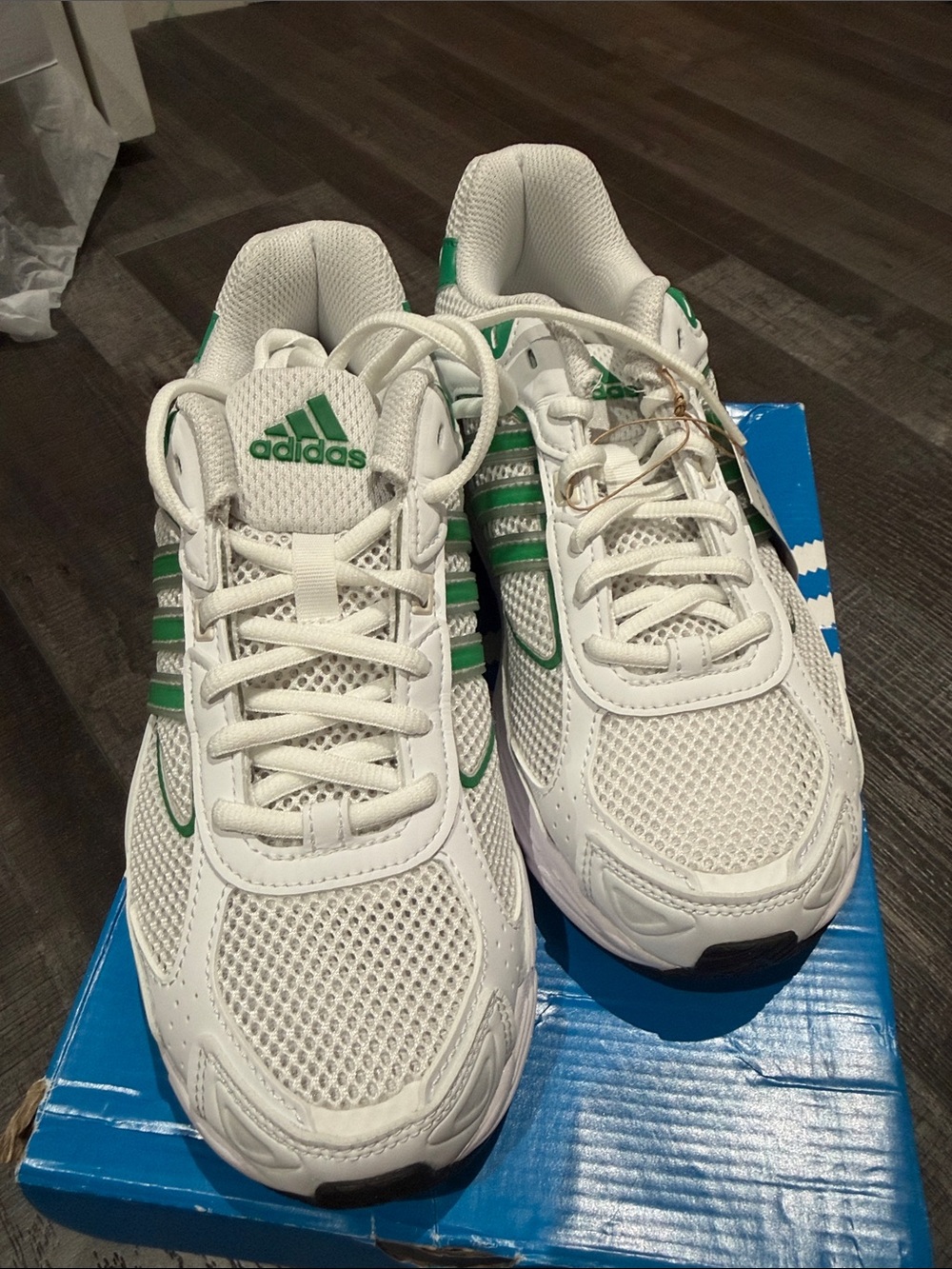 adidas women’s White Sneakers with Green Stripes